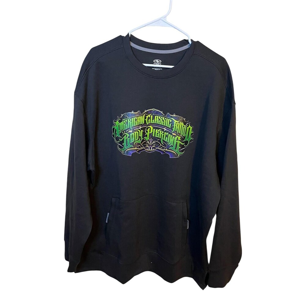 Athletic Works Men's 2XL Black Crewneck Sweatshirt American Classic Tattoo